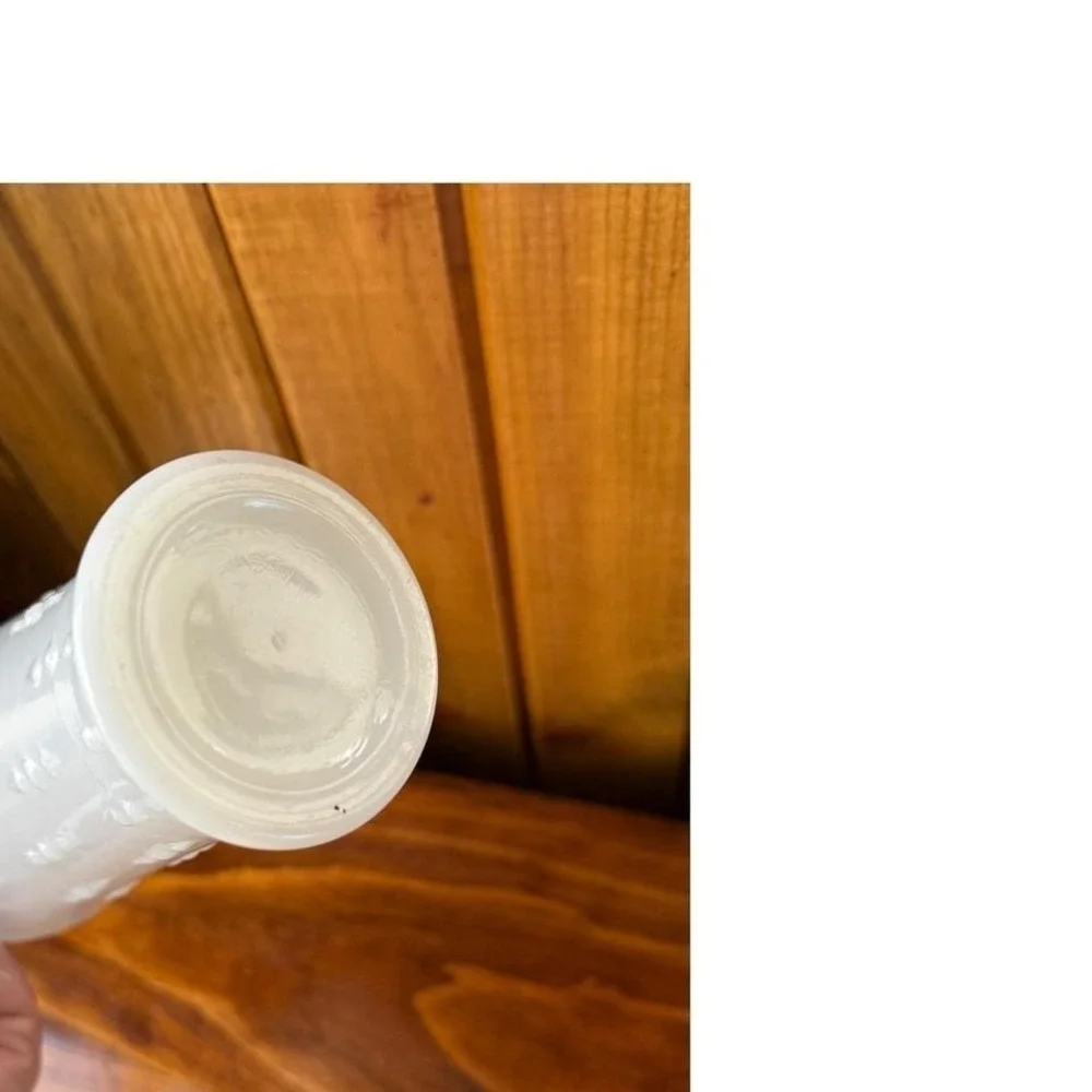 Vintage White Milk Glass Hobnail Teardrop Vase Scalloped Rim Mid Century Decor